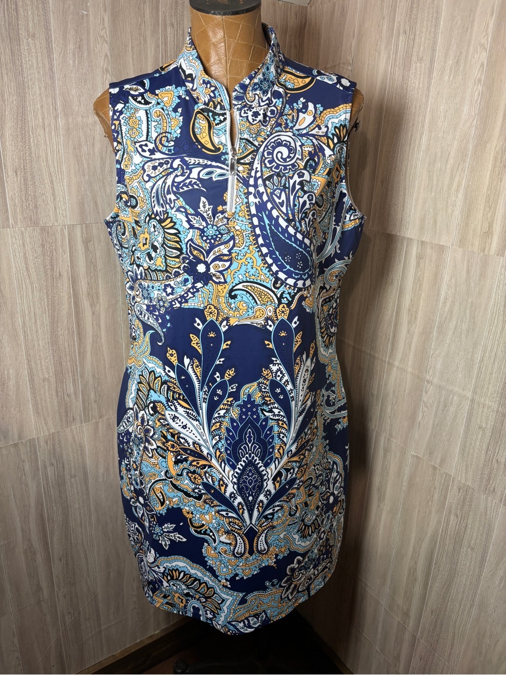 ACEGOLFS Women’s Sleeveless Quarter Zip Golf Dress Paisley Print Blue Multicolor